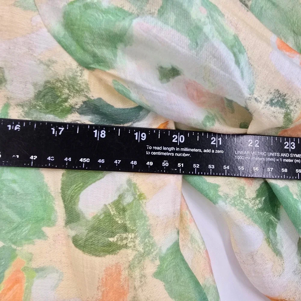 Jade Melody Tam Floral Blouse Green Orange Yellow Impressionist Smocked Cuff S - Picture 12 of 13